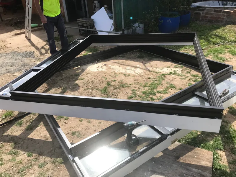 Aluminium frame on site ready for installation