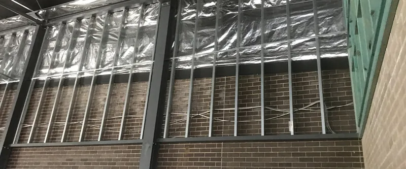 College building: steel ceiling and wall framing