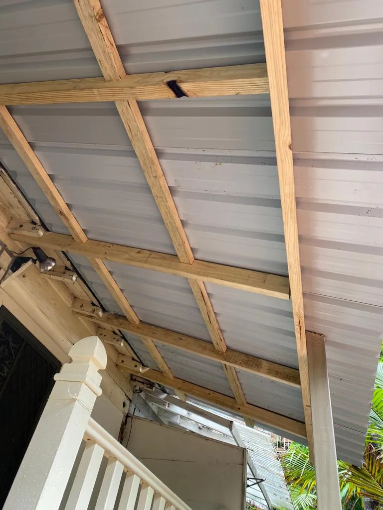 Underside of the new pergola roof with timber battens