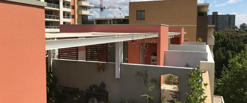 Redfern apartment building: balconies and awning