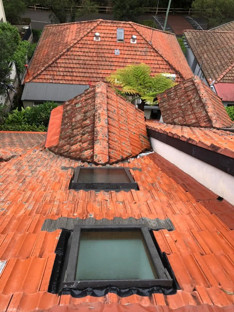 Terracotta tile roof with two skylights